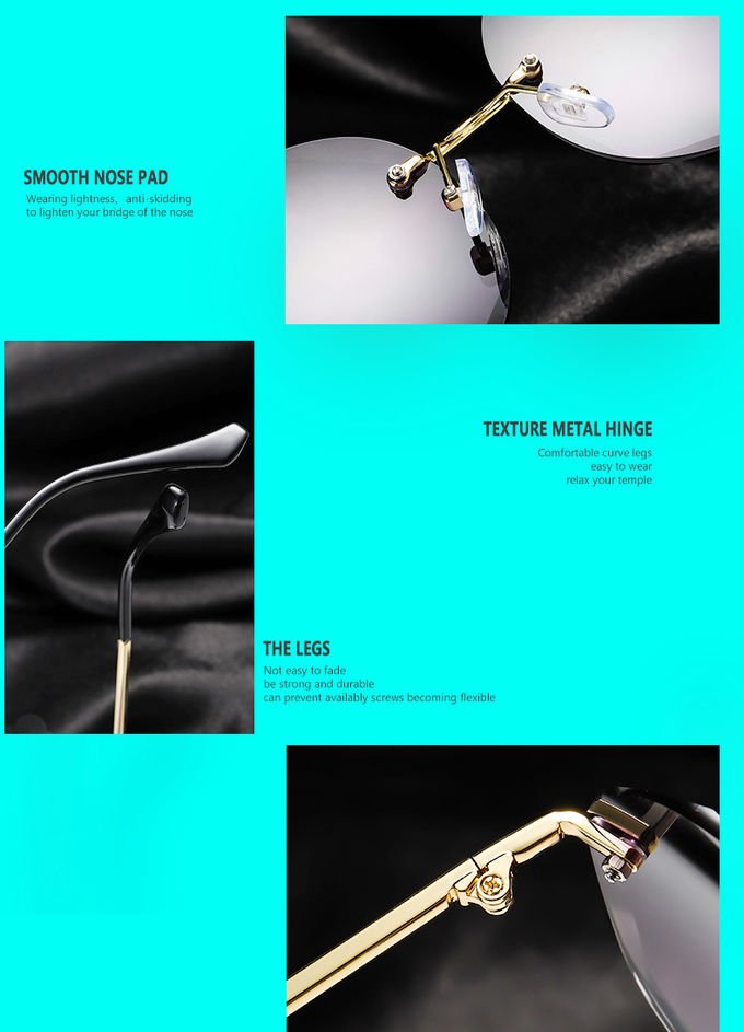 Colorful Gradient Lens Rivets Fashion Rimless Women Sunglasses 2