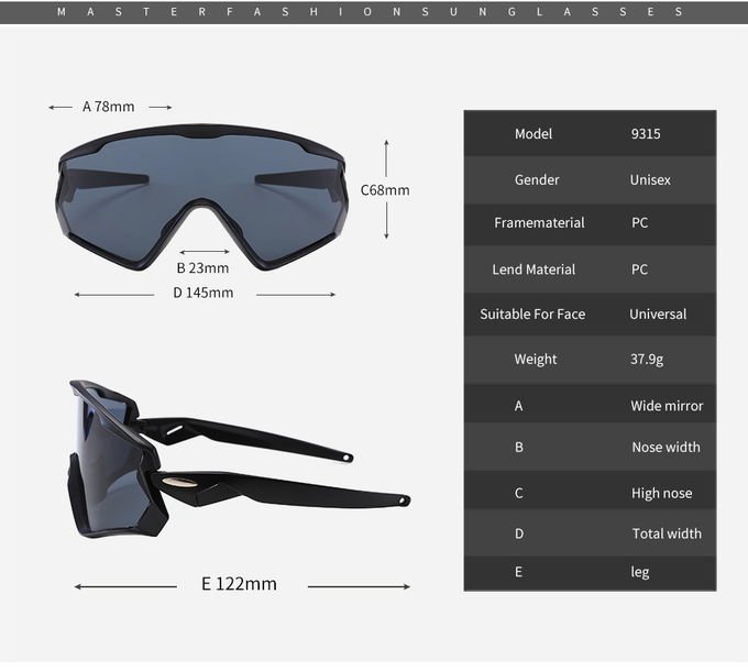 Windproof 145MM BSCI Full Frame Cycling Glasses Men Women TR90 Road Bike Glasses 1