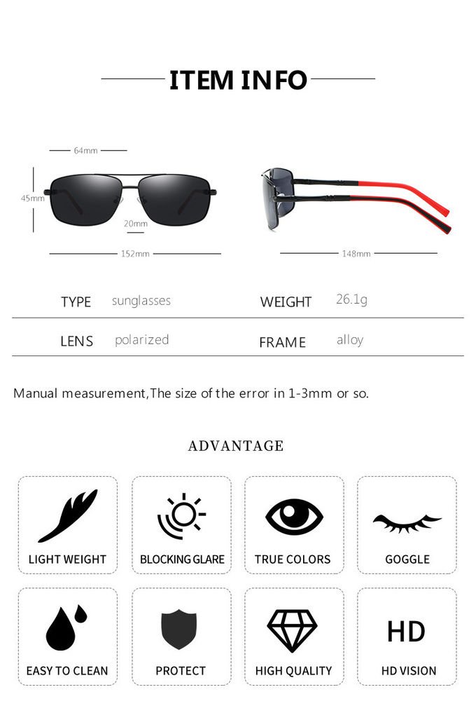 Driving Metal Frame Polarized Sunglasses 152MM UV400 Protection 5