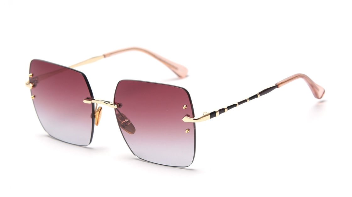 buy UV400 Gradient Rimless Sunglasses Fashion Rivets Square Polarized Sunglasses online manufacturer