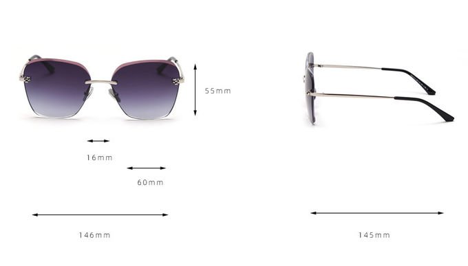 Rectangle Trimmed Women Rimless Crystal Sunglasses 140mm Metal Frame Polarized 5