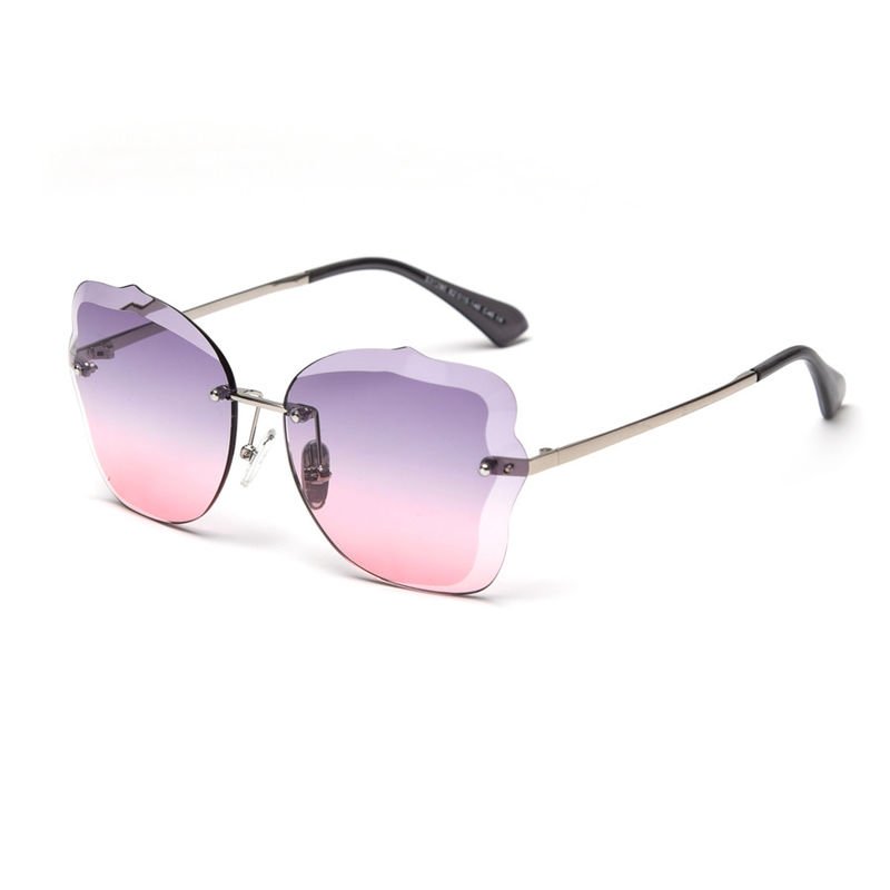 Rimless Gradient Lens Oversize Women 139mm Metal Frame Polarized Sunglasses