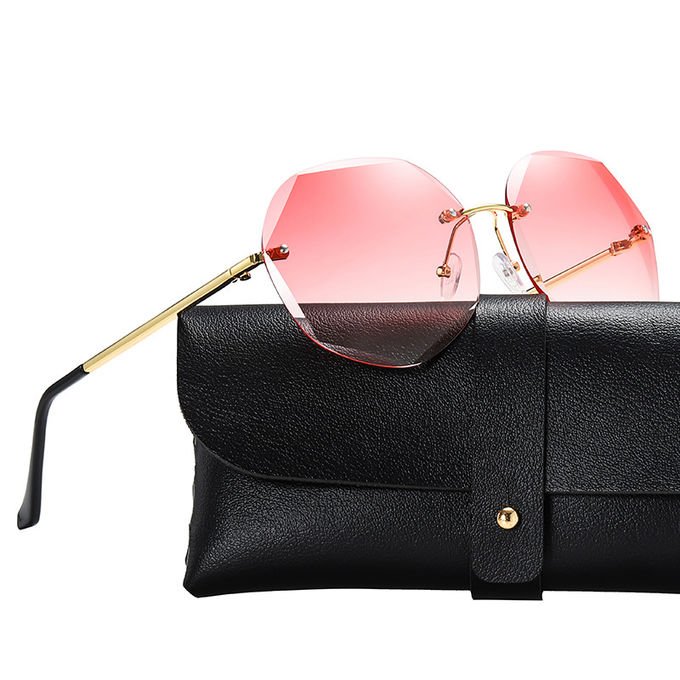 Colorful Gradient Lens Rivets Fashion Rimless Women Sunglasses 6