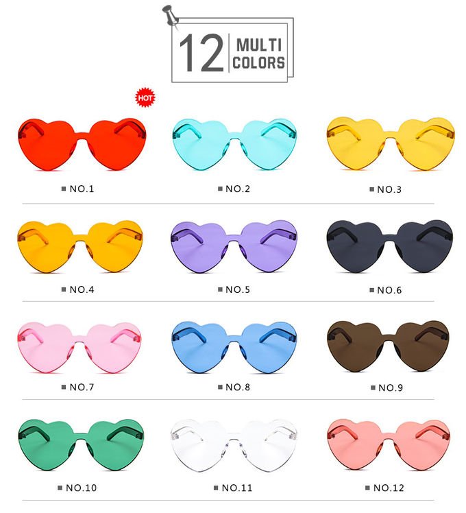 BSCI Love Heart Shaped Sunglasses Clear Jelly Color For Women Lady 7