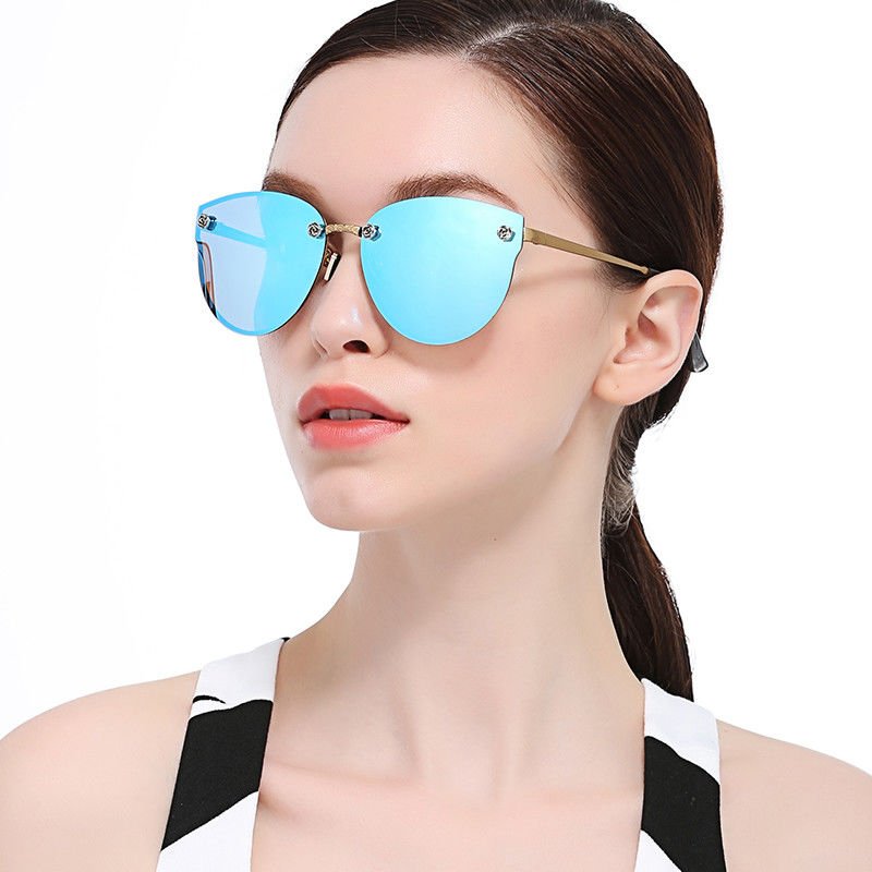 China Fashionable Classic Rose Women Cat Eye Rimless Sunglasses Mirror Polarized company